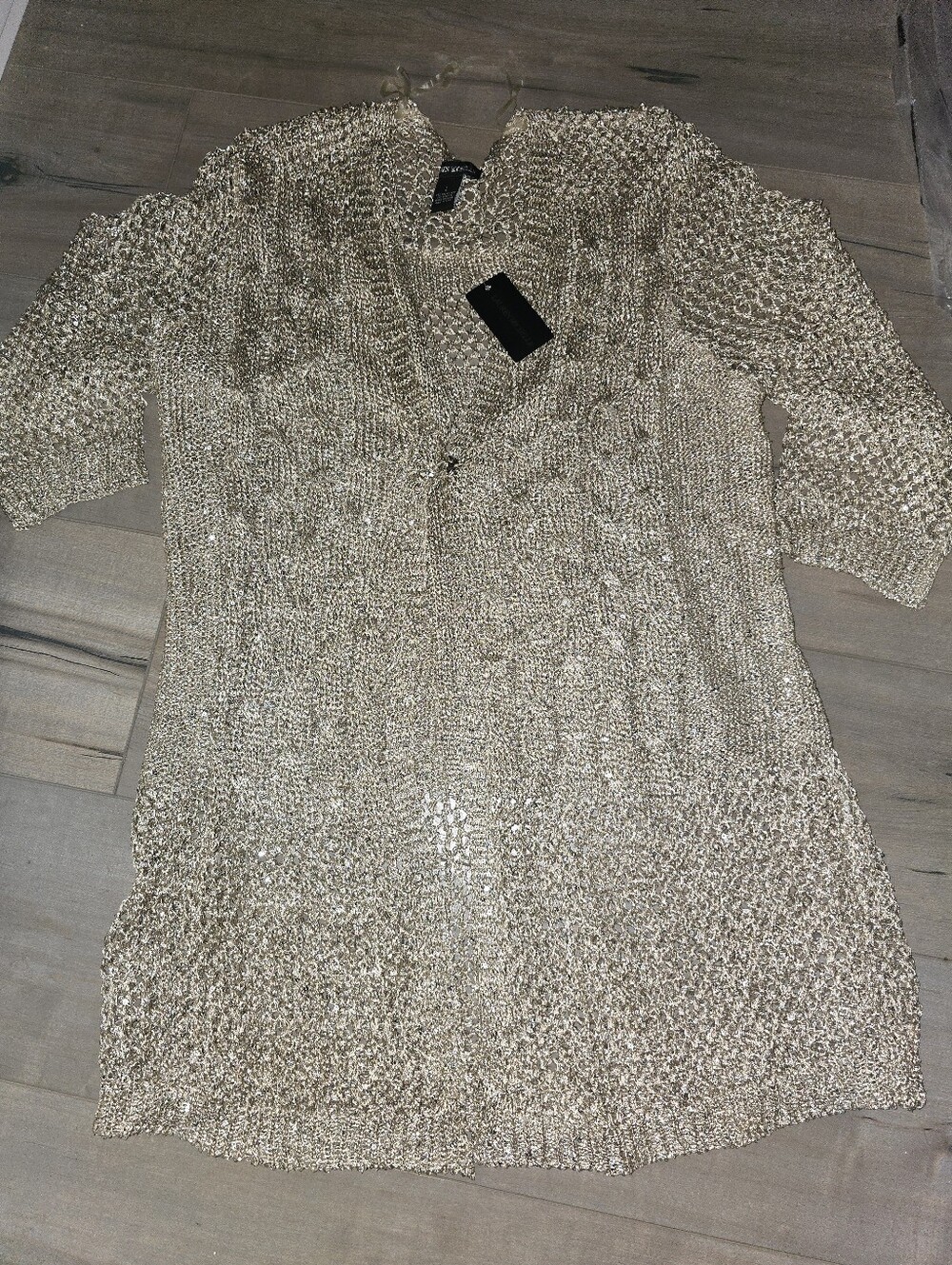 Shimmer Knit Open Cardigan Sweater - Gold With Sequins